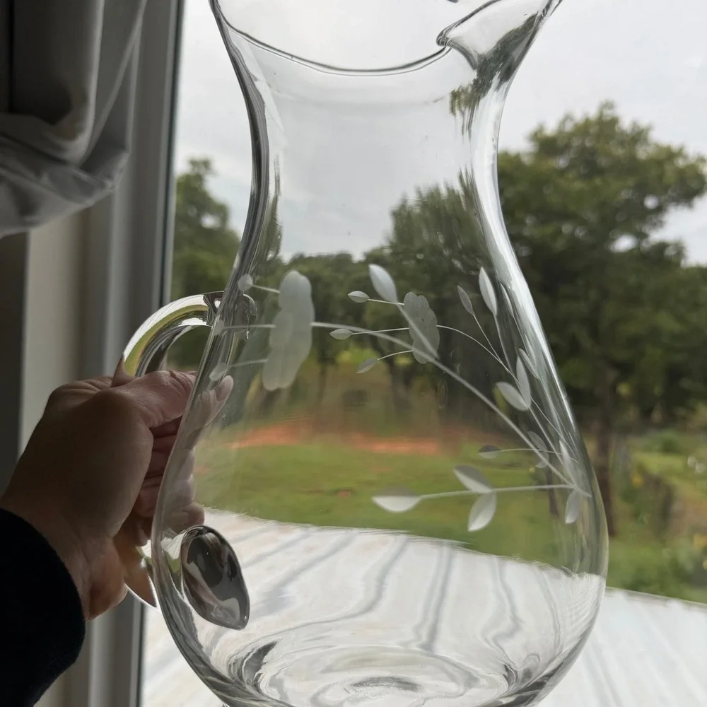 Princess‎ House Heritage Crystal Pitcher Vintage Etched Floral Glass